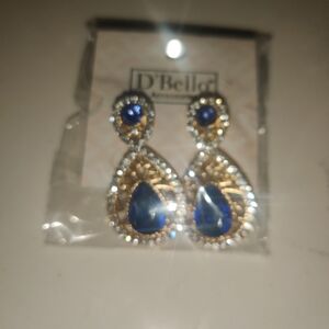 Gold and Blue Teardrop Earrings